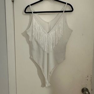 White fringe bodysuit